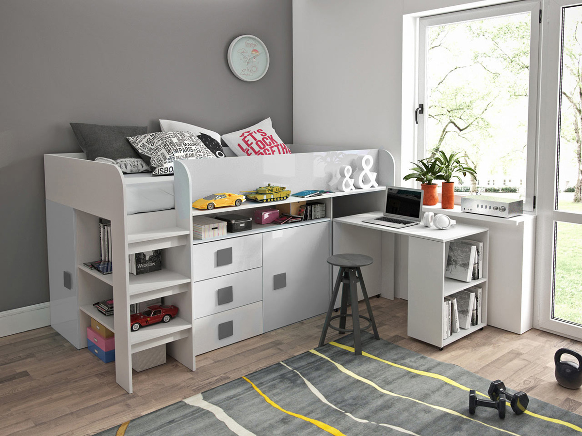 Seng Hartford 190 (Hvid + Glansfuld hvid + Gloss grå)