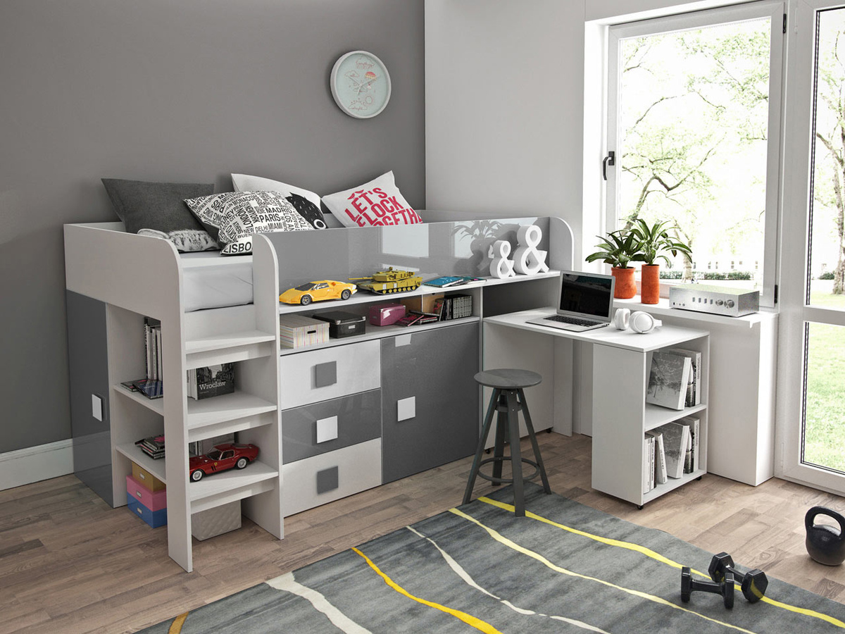 Seng Hartford 190 (Hvid + Gloss grå + Glansfuld hvid)