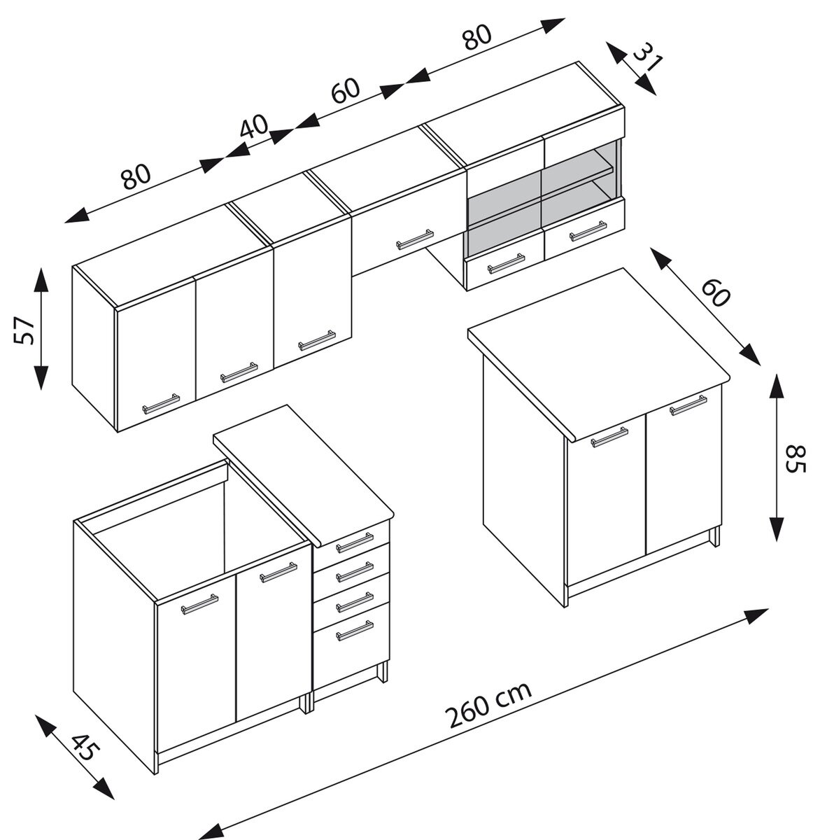 Køkkensæt Houston 1138 (Mørk eg + Lys eg)