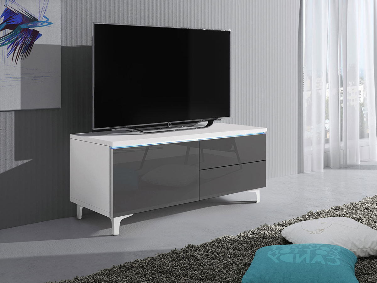 TV-bord Uva III (Hvid + Glansfuld grå)
