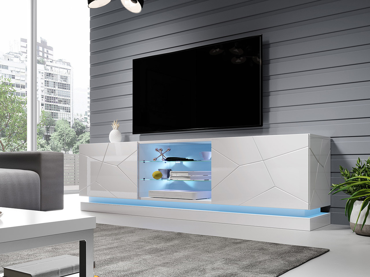 TV-bord Linar I (Hvid + Glansfuld hvid)