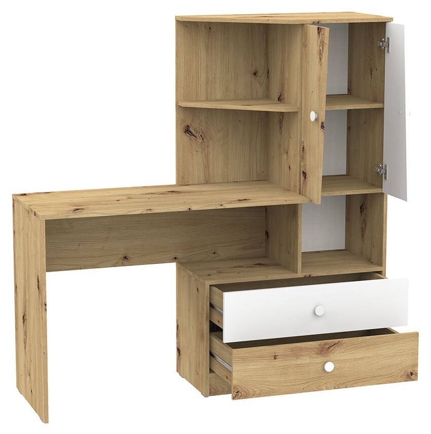 Skrivebord Almira 110 (Artisan eg + Hvid + Grå)