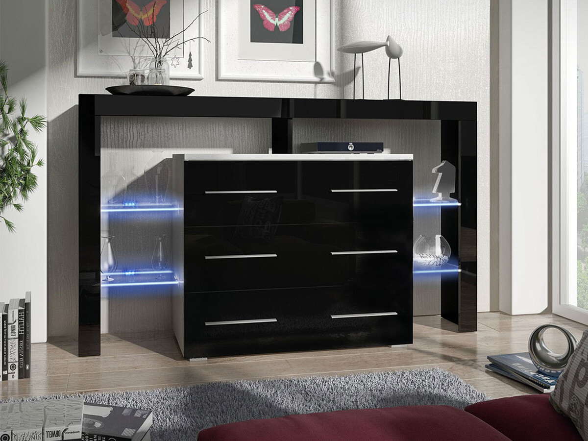 Kommode Aestas I (Hvid + Blank sort)