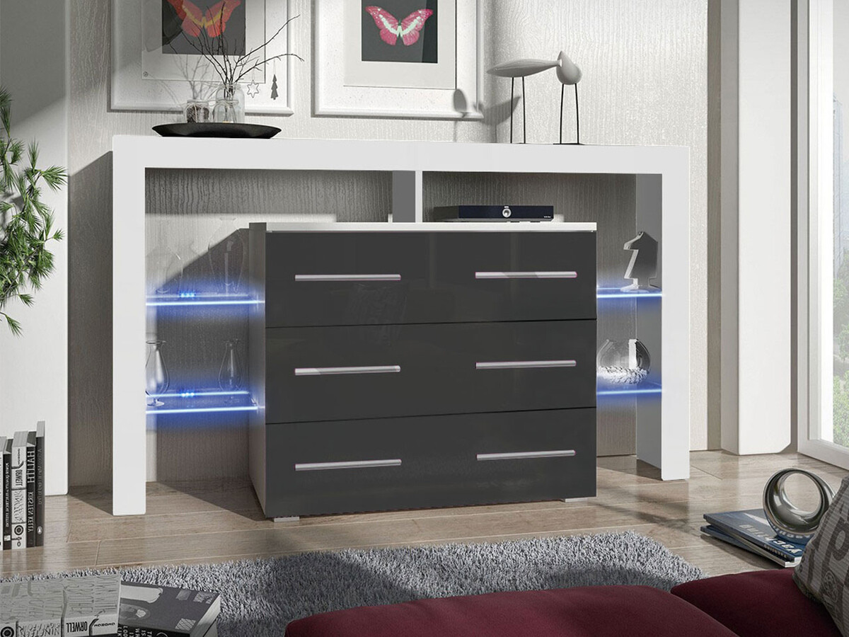 Kommode Aestas I (Hvid + Gloss grå)