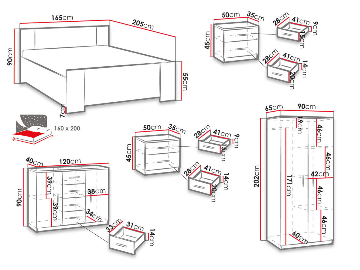 Soveværelsessæt Catromi 122 (Hvid + Soft Pik 011)