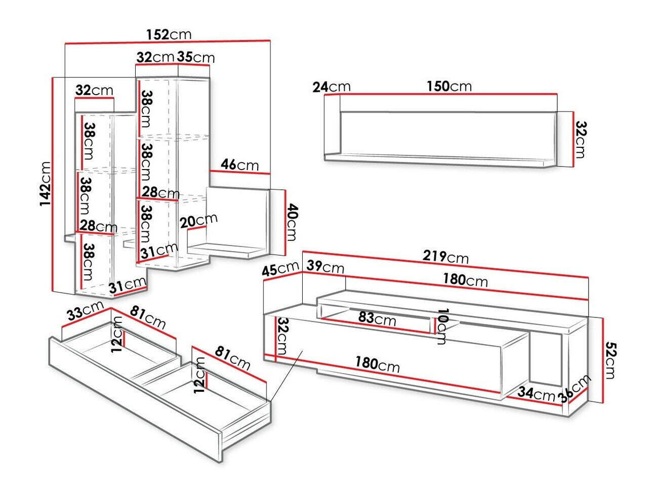 Stuemøbelsæt Lutiva 100 (Antracit + Ribbec egetræ)