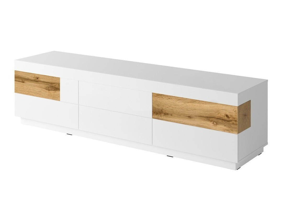 TV-bord Livlore 102 (Hvid + Glansfuld hvid + Wotan eg)