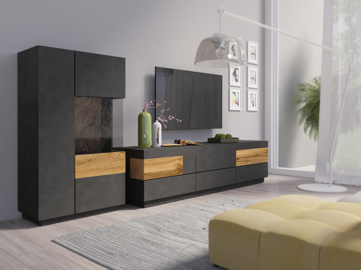 TV-bord Livlore 102 (Matera grå + Wotan eg)