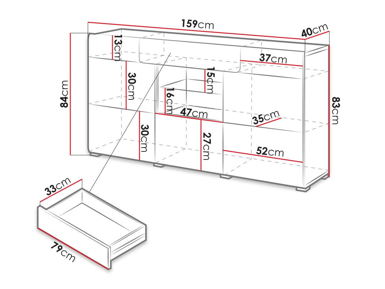 Kommode Torsone 108 (Hvid + Glansfuld hvid + San remo eg)