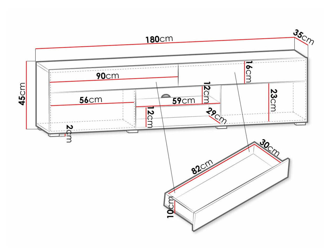 TV-bord Sarasota 134 (Hvid + Glansfuld hvid)