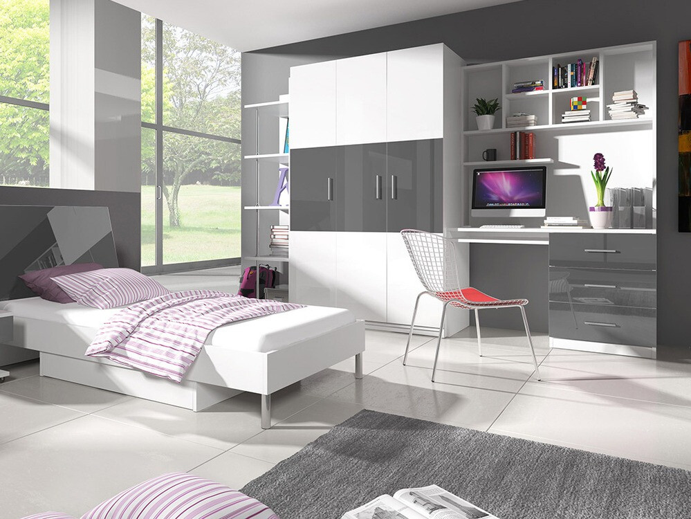 Skrivebord Campus (Hvid + Glansfuld hvid + Gloss grå)