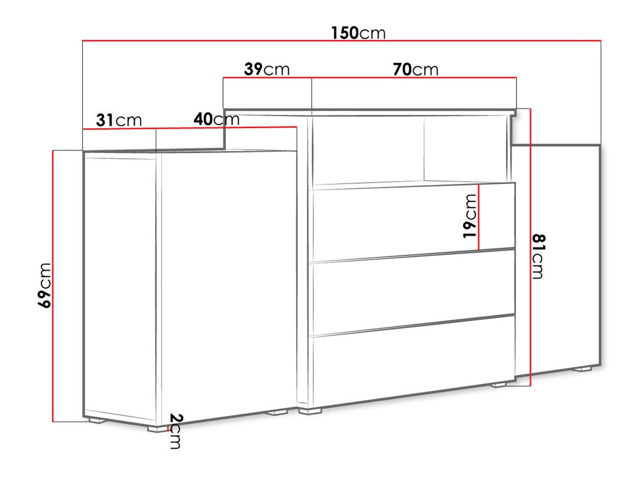 Kommode Sarasota 127 (Hvid + Glansfuld hvid + Wotan eg)