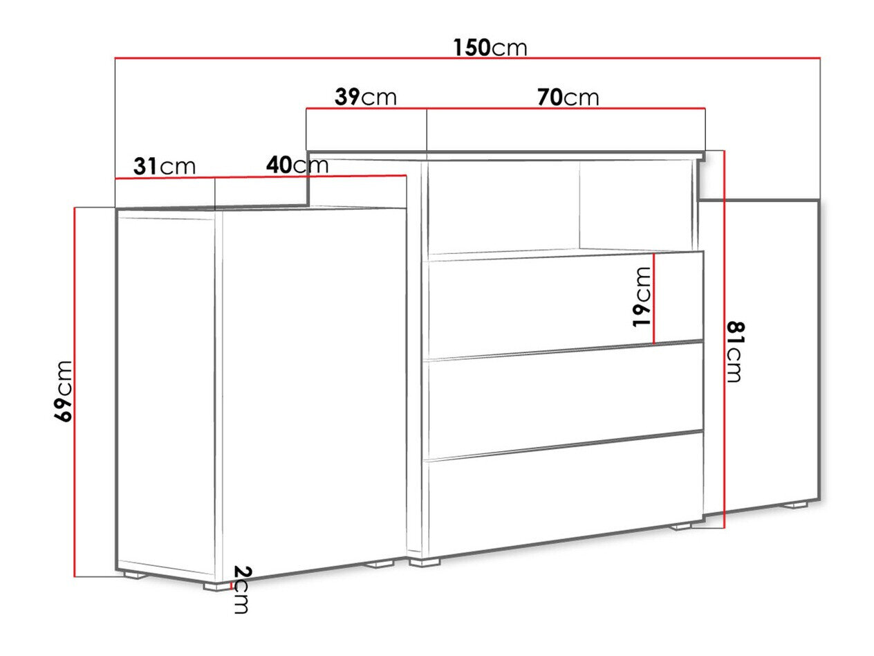 Kommode Sarasota 127 (Hvid + Glansfuld hvid)