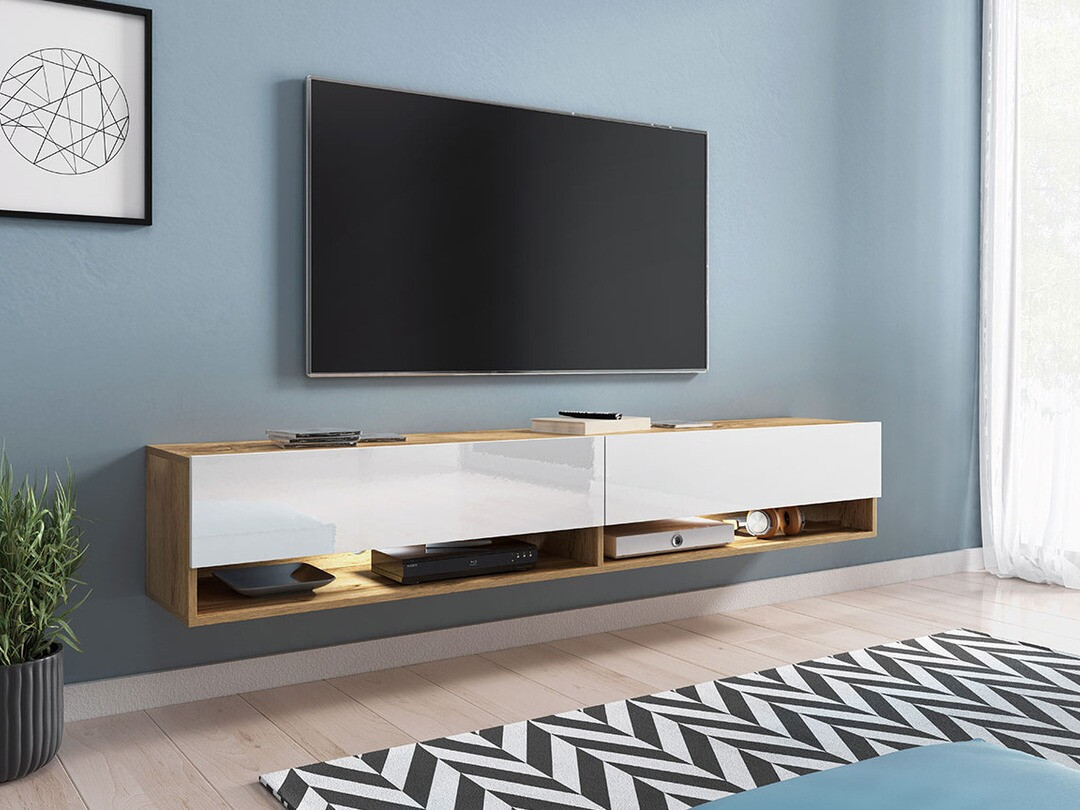TV-bord Sarasota 119 (Wotan eg + Glansfuld hvid)