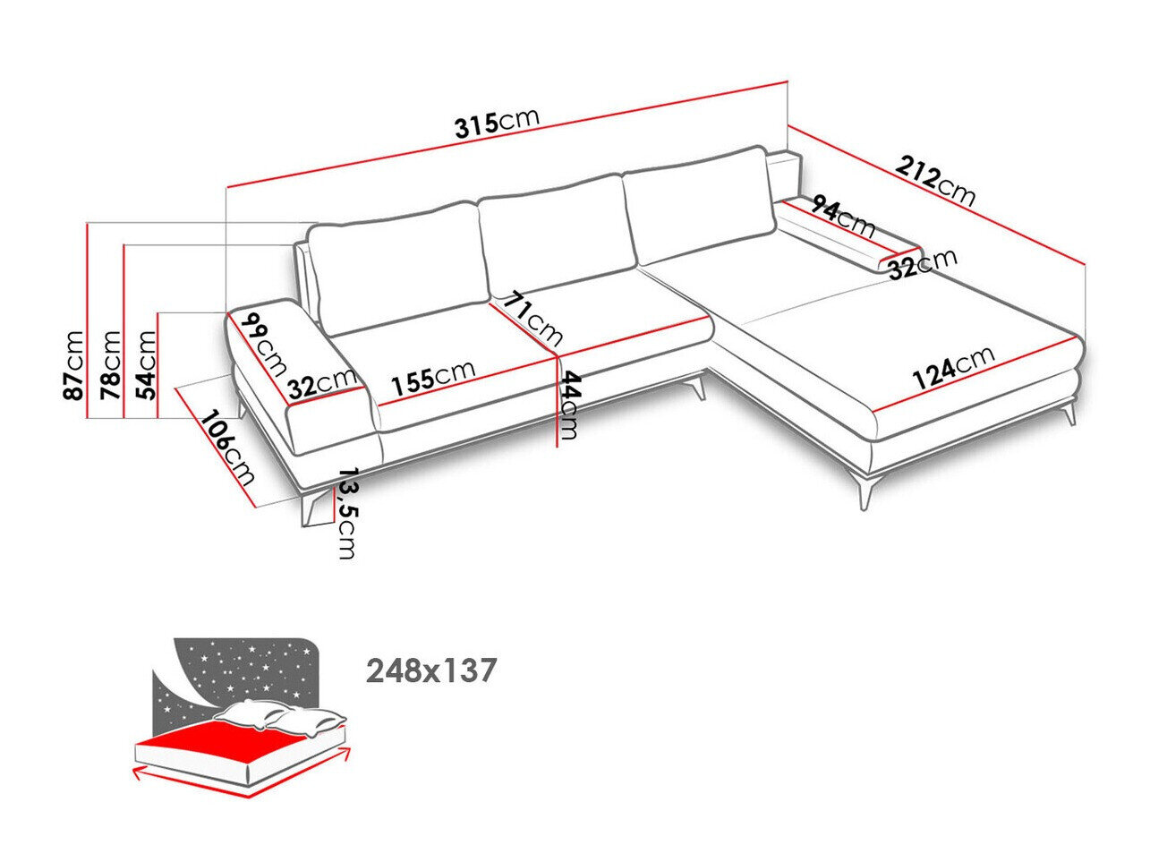 Hjørnesofa Lincoln 136 (Soro 95)