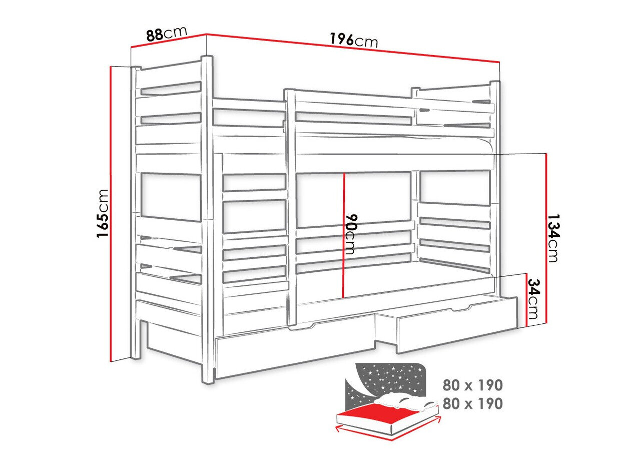 Køjeseng Ogden 100 (Fyrretræ)