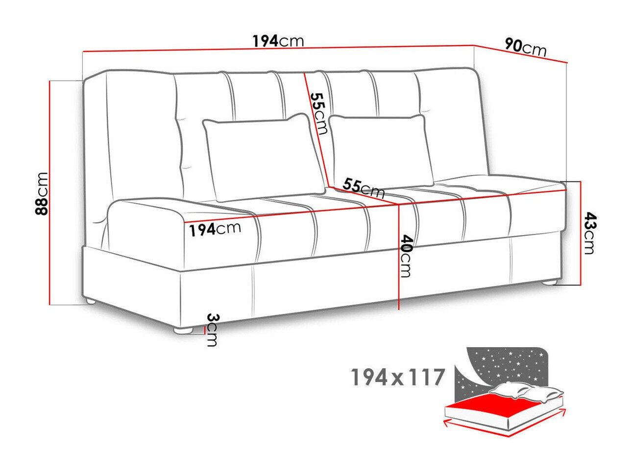 Sovesofa Columbus 120 (Velluto 3)