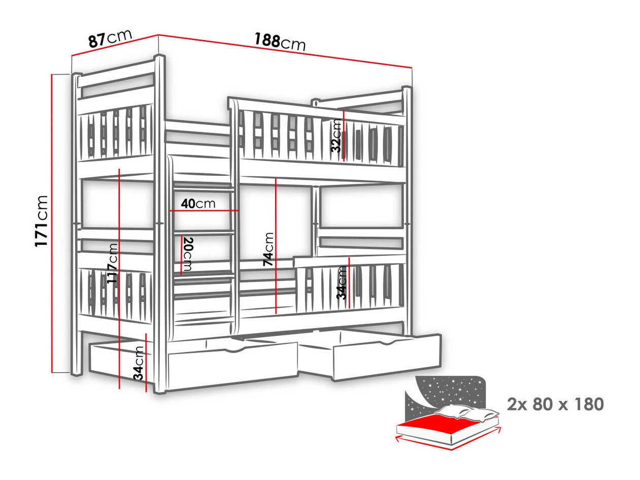 Køjeseng Vista 100 (Grå)