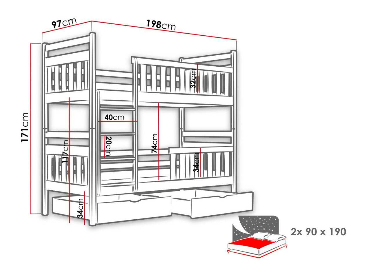 Køjeseng Vista 100 (Hvid)