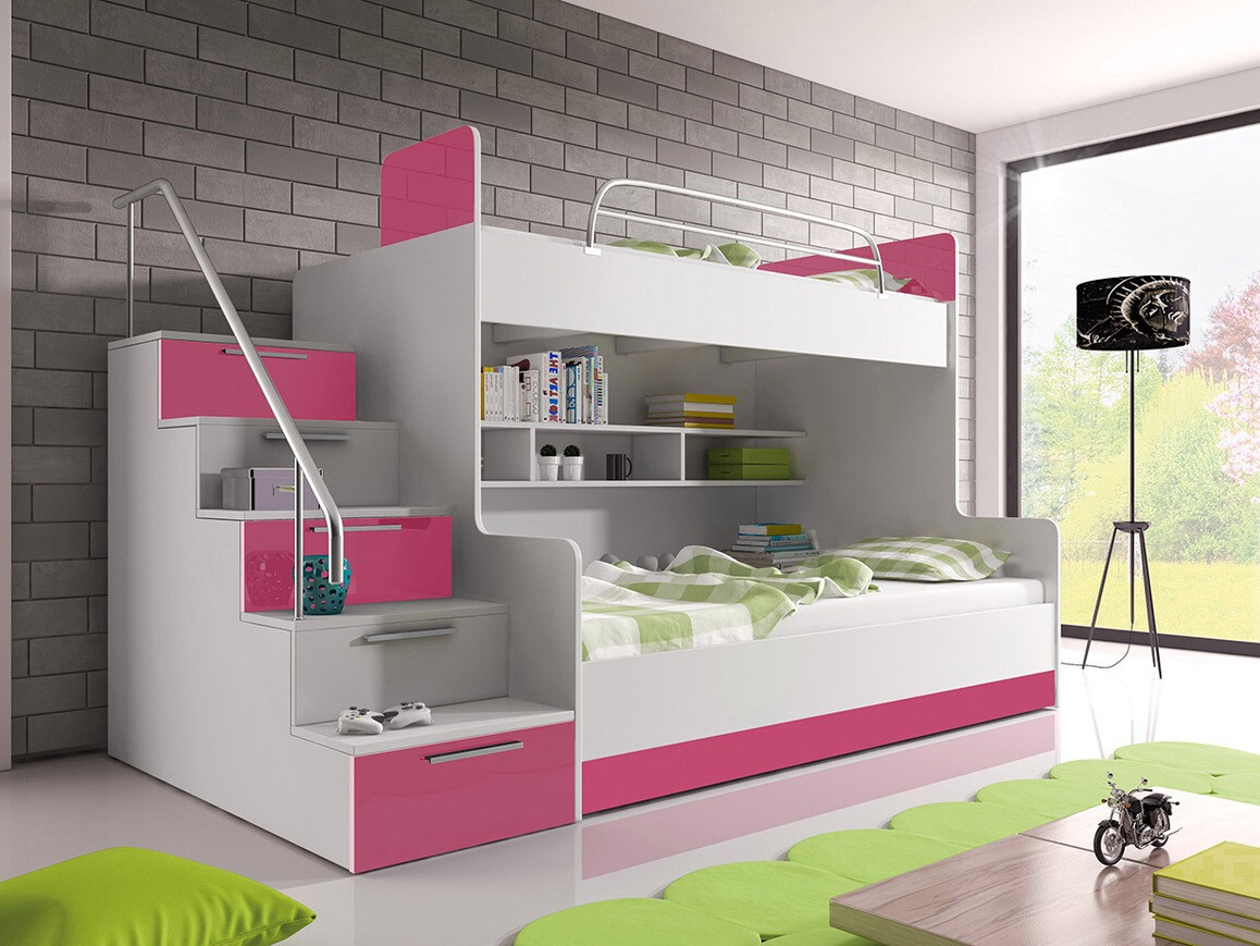 Køjeseng Campus (Hvid + Glansfuld hvid + Glossy pink)