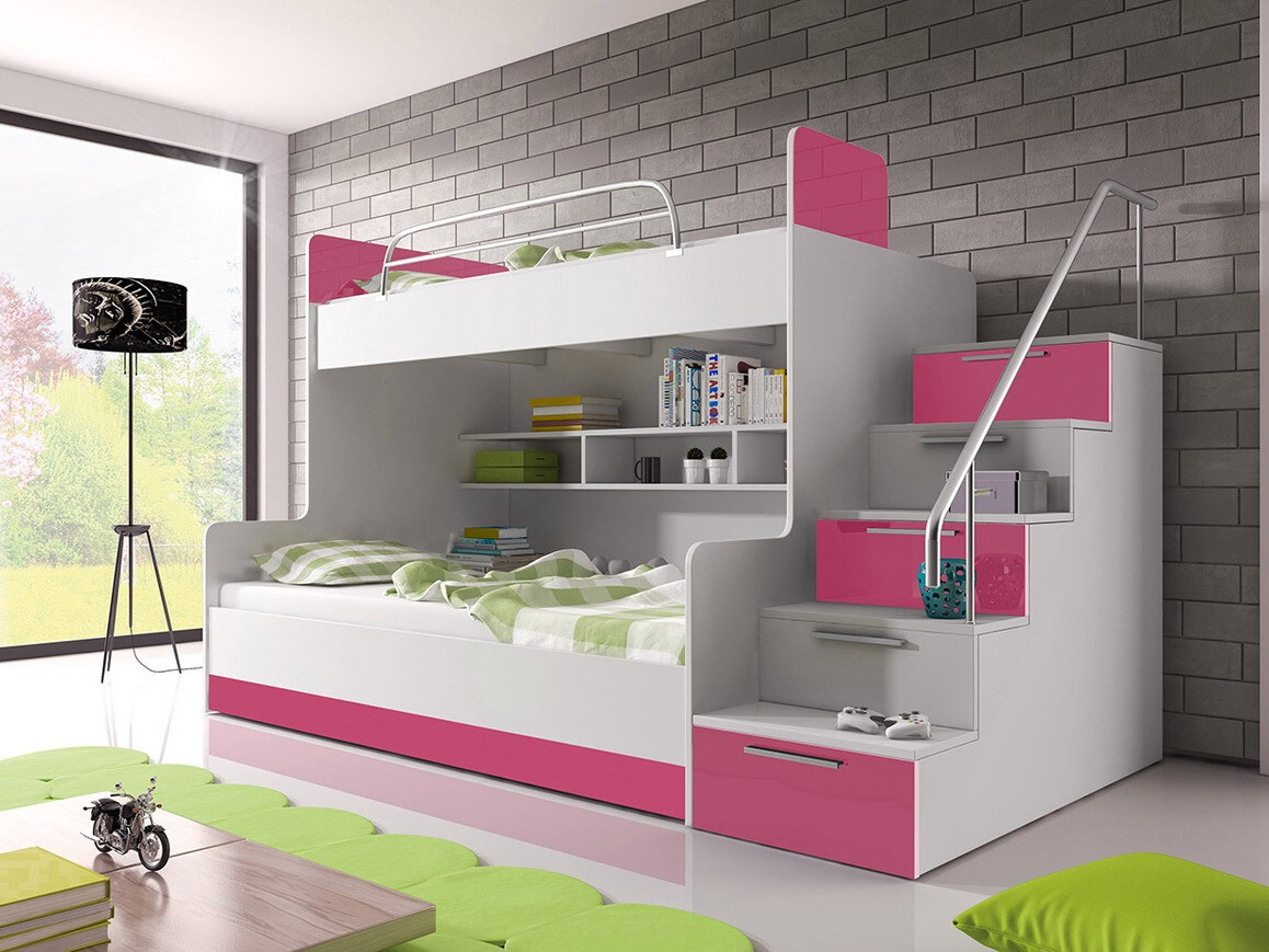 Køjeseng Campus (Hvid + Glansfuld hvid + Glossy pink)