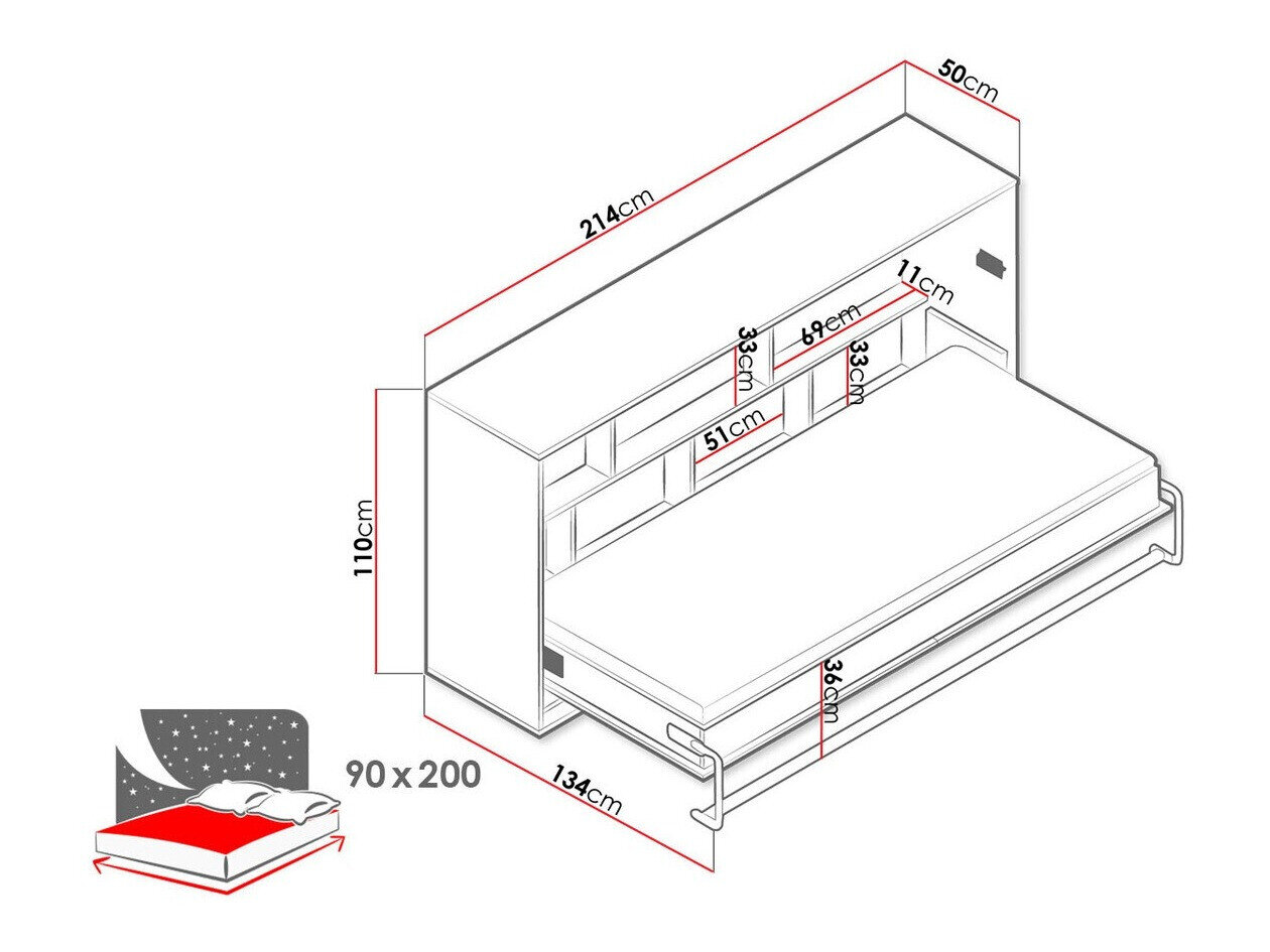 Vægseng Mirelbu 114 (Artisan eg + Hvid)
