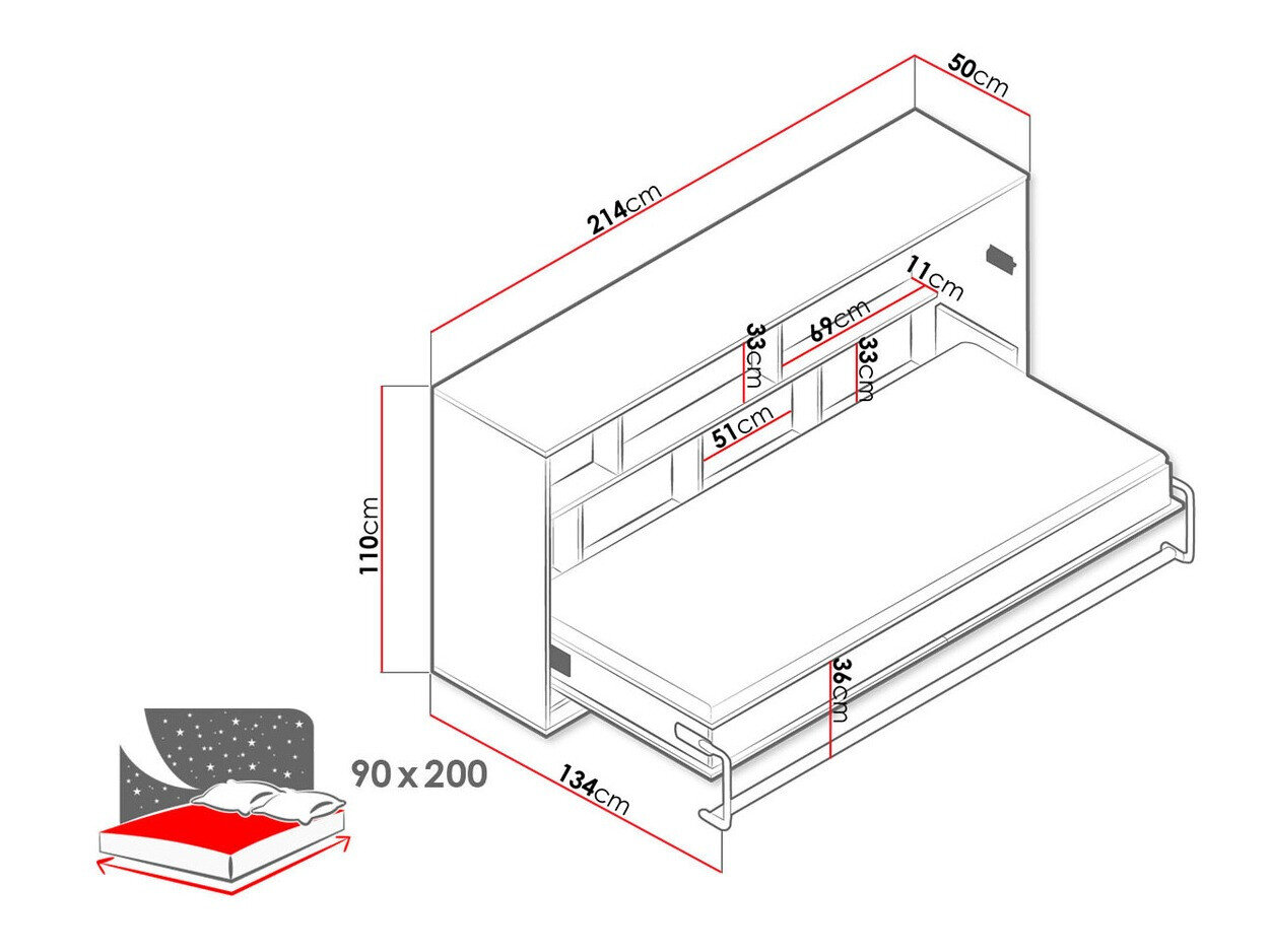 Vægseng Mirelbu 114 (Artisan eg + Glansfuld hvid + Grå)
