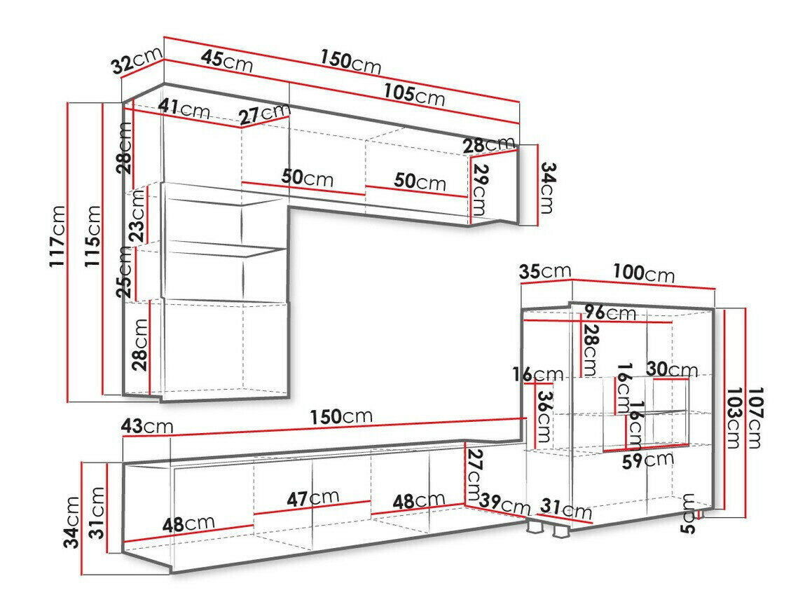 Stuemøbelsæt Tivdalu 107 (Sort + Blank sort + Hvid + Glansfuld hvid)