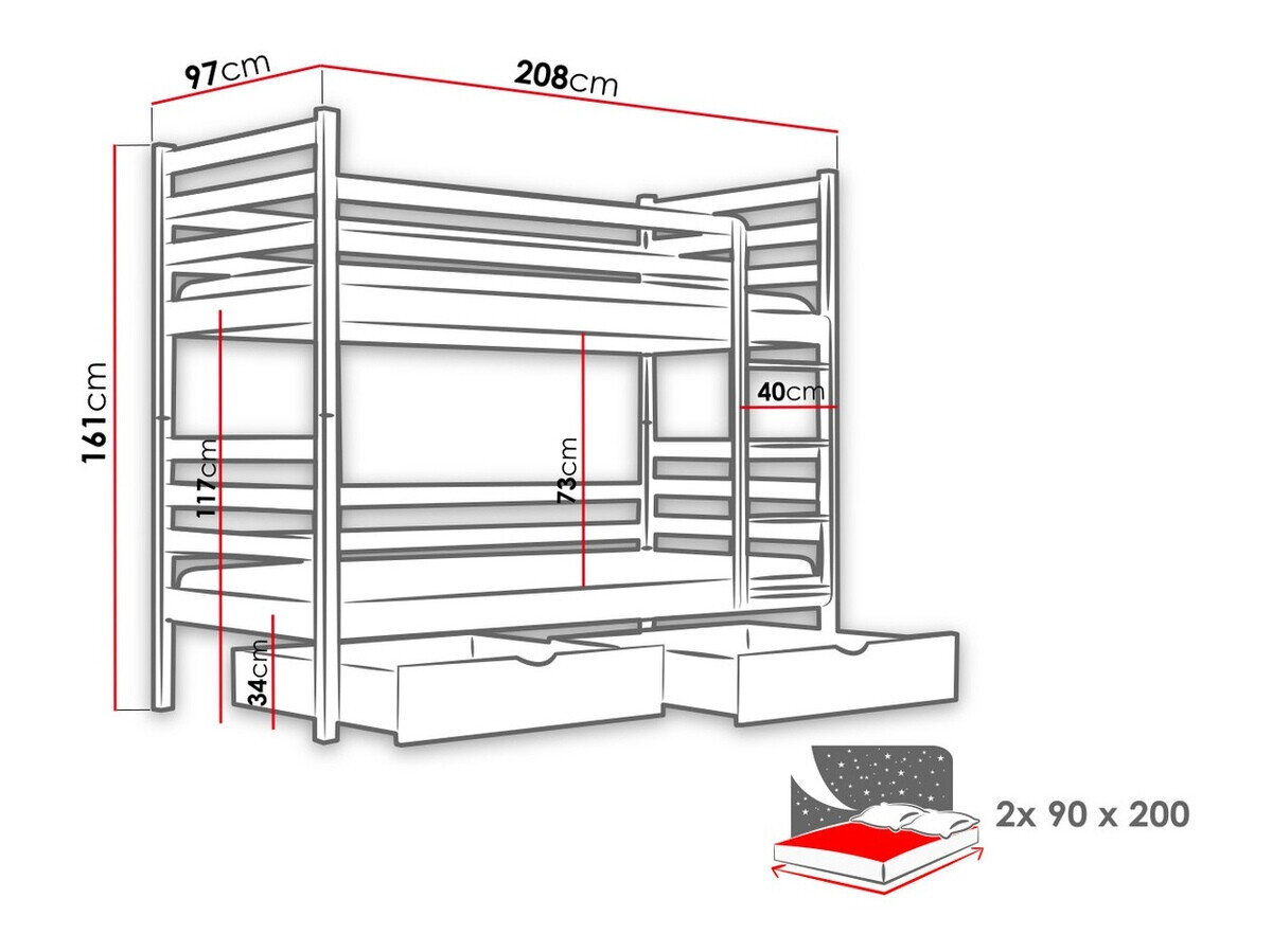 Køjeseng Vista 101 (Fyrretræ)