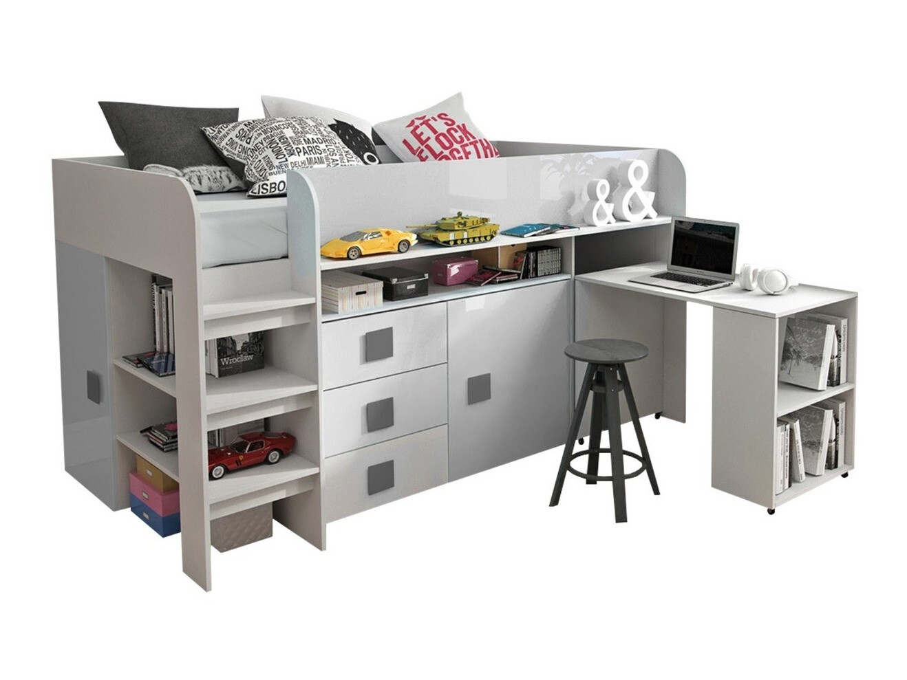 Seng Hartford 190 (Hvid + Glansfuld hvid + Gloss grå)