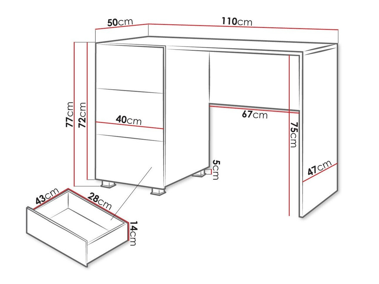 Skrivebord Tivdalu 122 (Hvid + Glansfuld hvid)