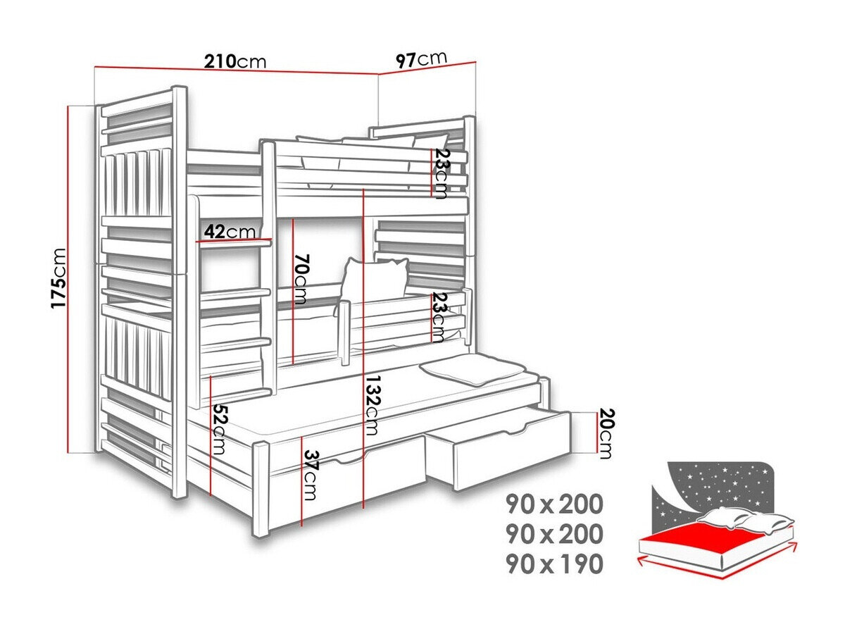 Køjeseng Henderson 124 (Wenge + Lysebrun)