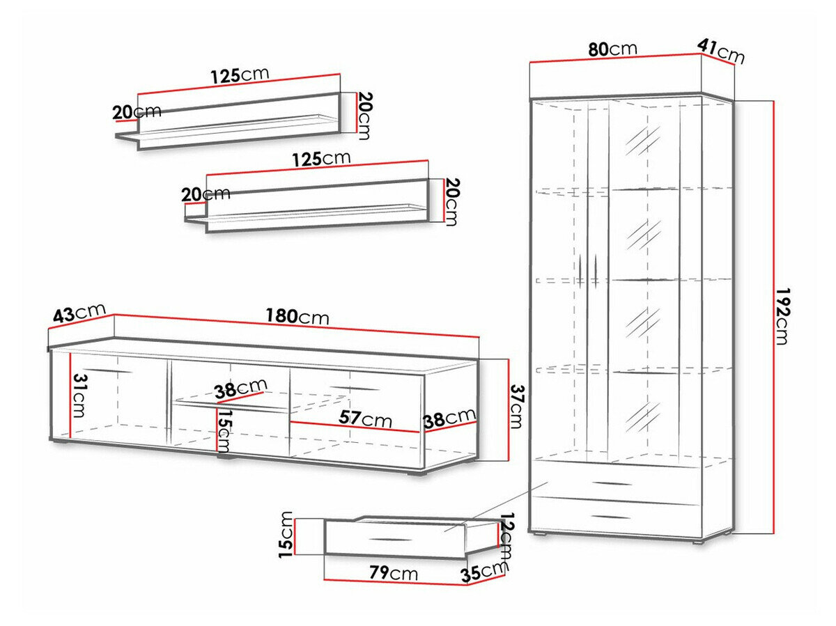 Stuemøbelsæt Tornola 115 (Hvid + Glansfuld hvid)