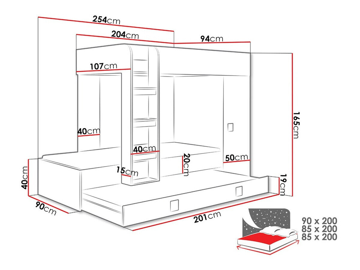 Køjeseng Hartford 191 (Hvid + Glansfuld hvid)