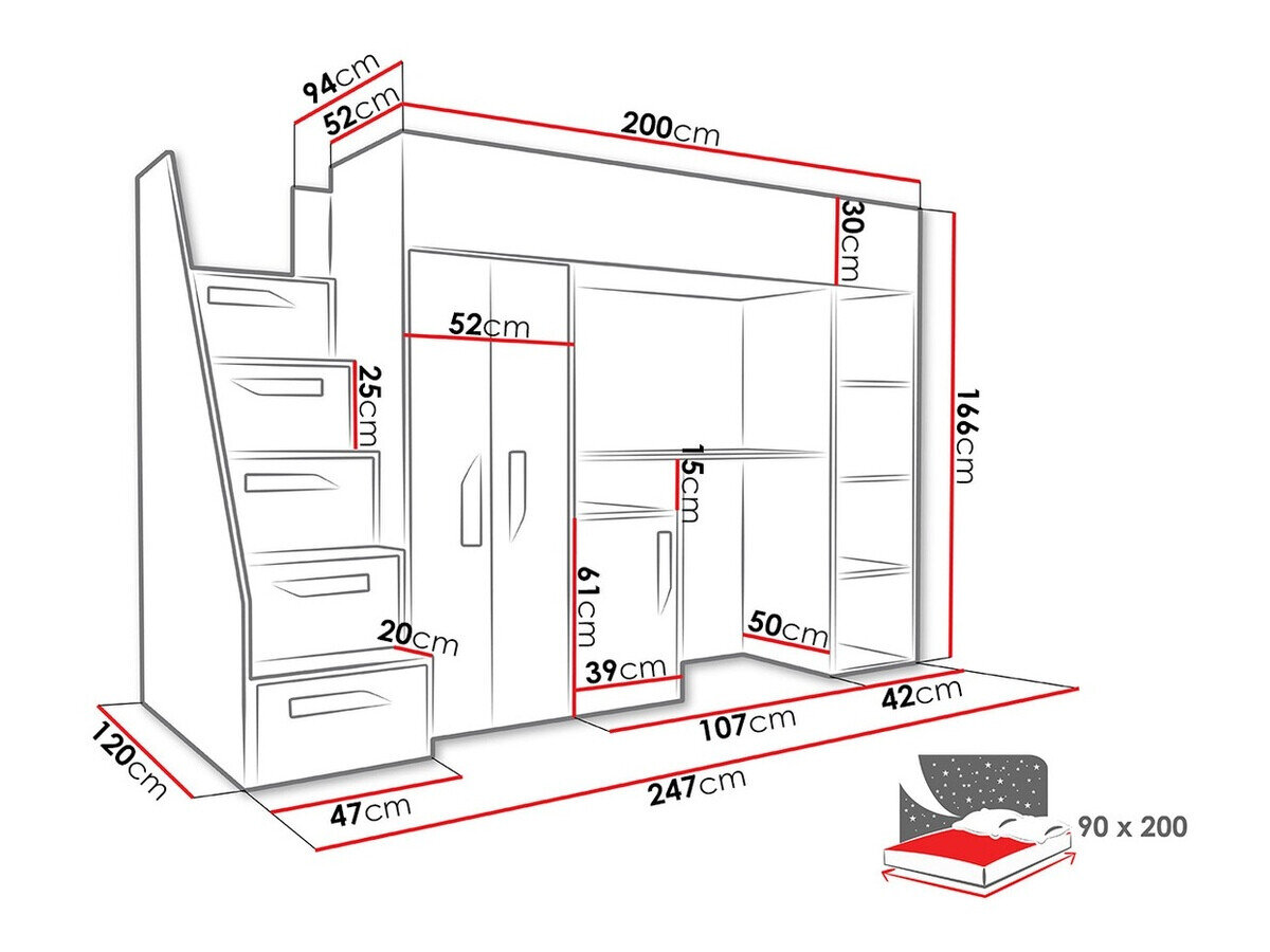 Køjeseng Hartford 192 (Hvid + Glansfuld hvid)