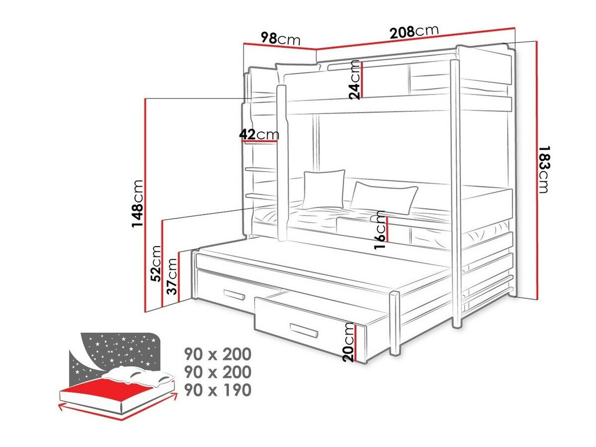 Køjeseng Henderson 114 (Hvid + Grå)