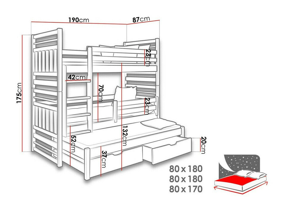 Køjeseng Henderson 123 (Wenge + Lysebrun)