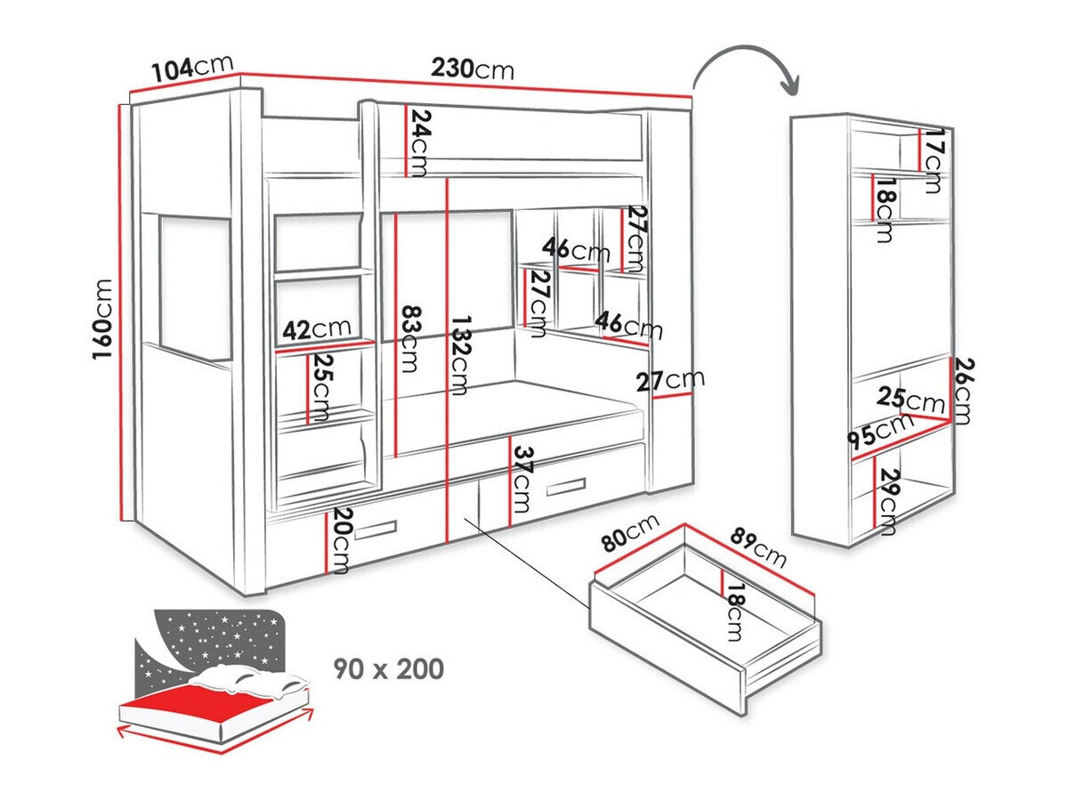Køjeseng Henderson 142 (Hvid + Mørk Zebrano)