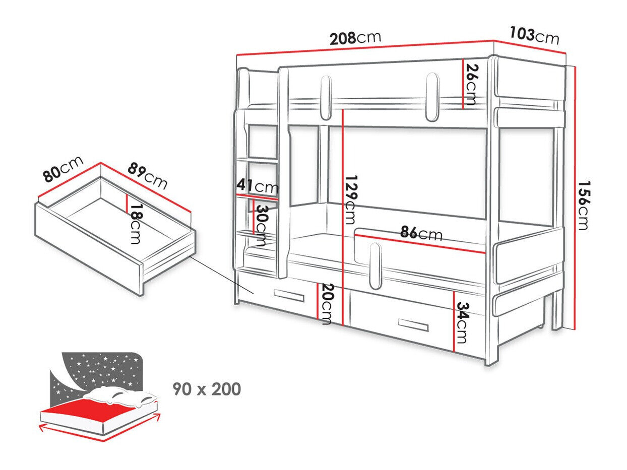 Køjeseng Henderson 144 (Hvid + Artisan eg)