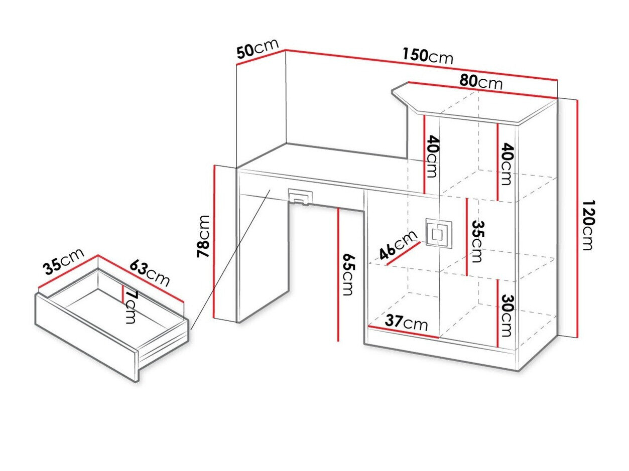 Skrivebord Tolfere 105 (Lys eg + Hvid + Turkis)