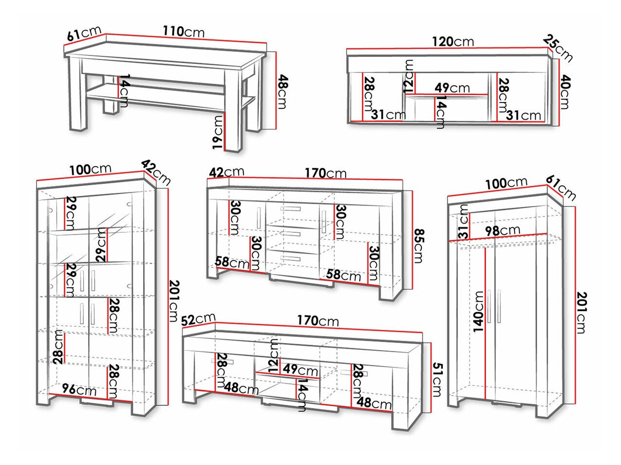 Stuemøbelsæt Melfeli 126 (Sonoma eg)
