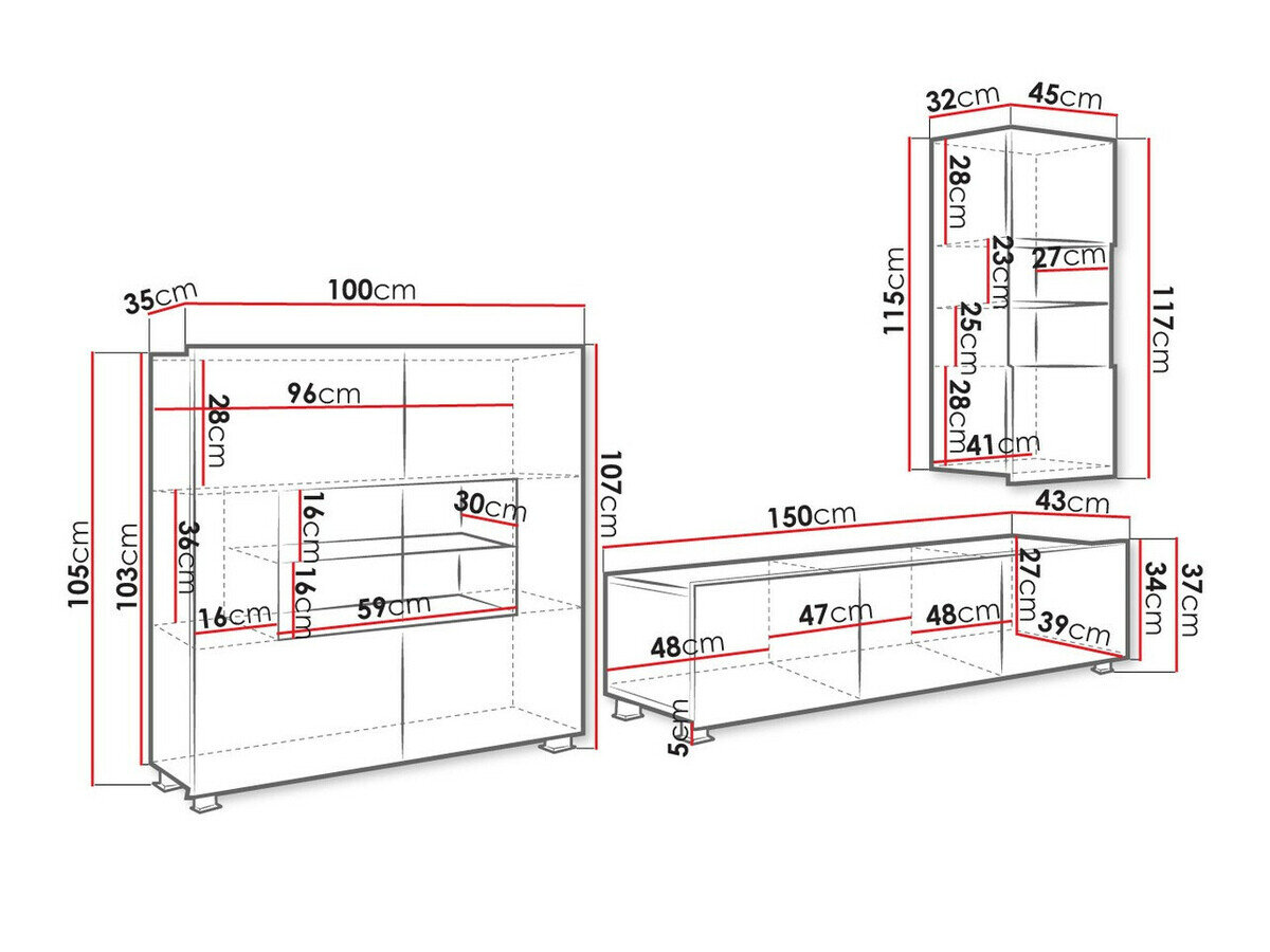 Stuemøbelsæt Tivdalu 111 (Gylden eg + Hvid + Glansfuld hvid)