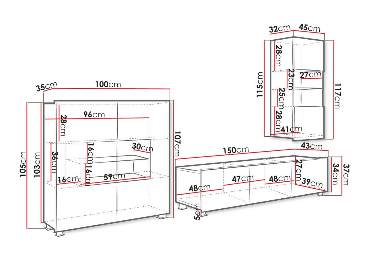 Stuemøbelsæt Tivdalu 111 (Hvid + Glansfuld hvid)
