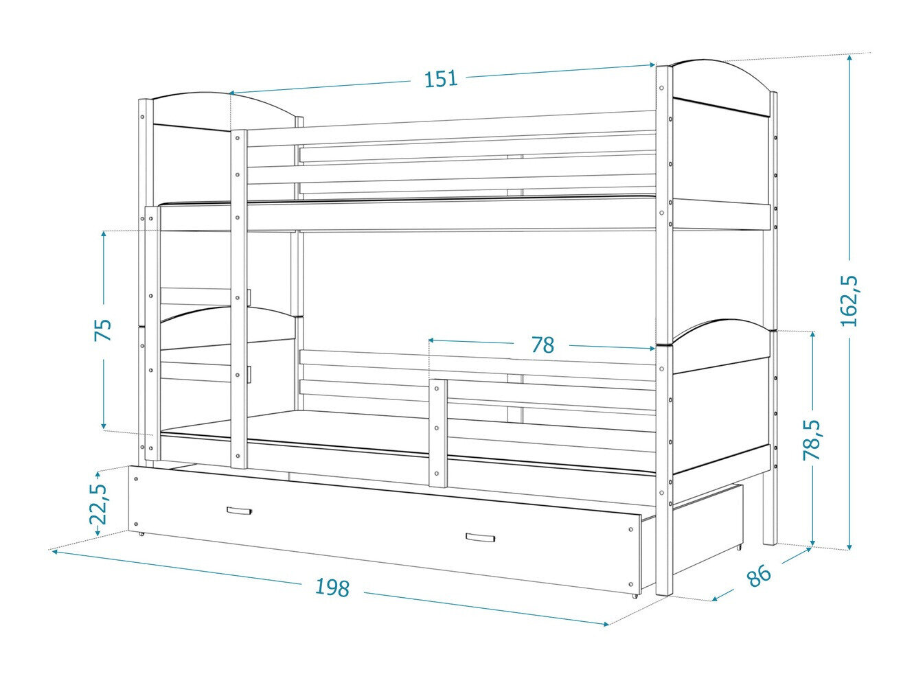 Køjeseng Aurora 102 (Hvid)