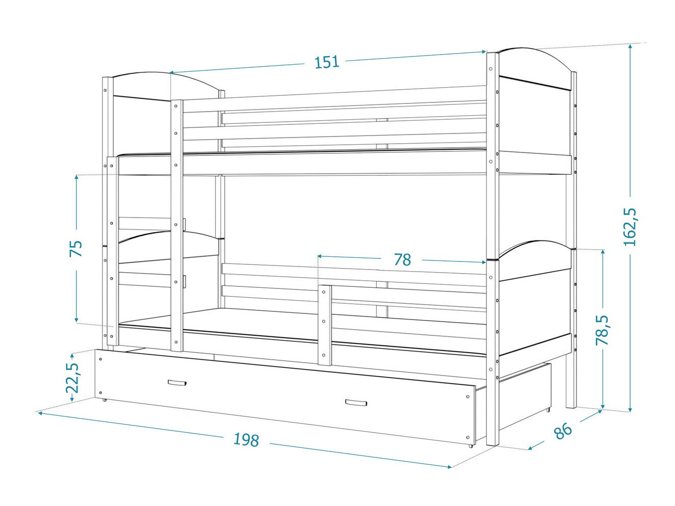 Køjeseng Aurora 102 (Hvid)