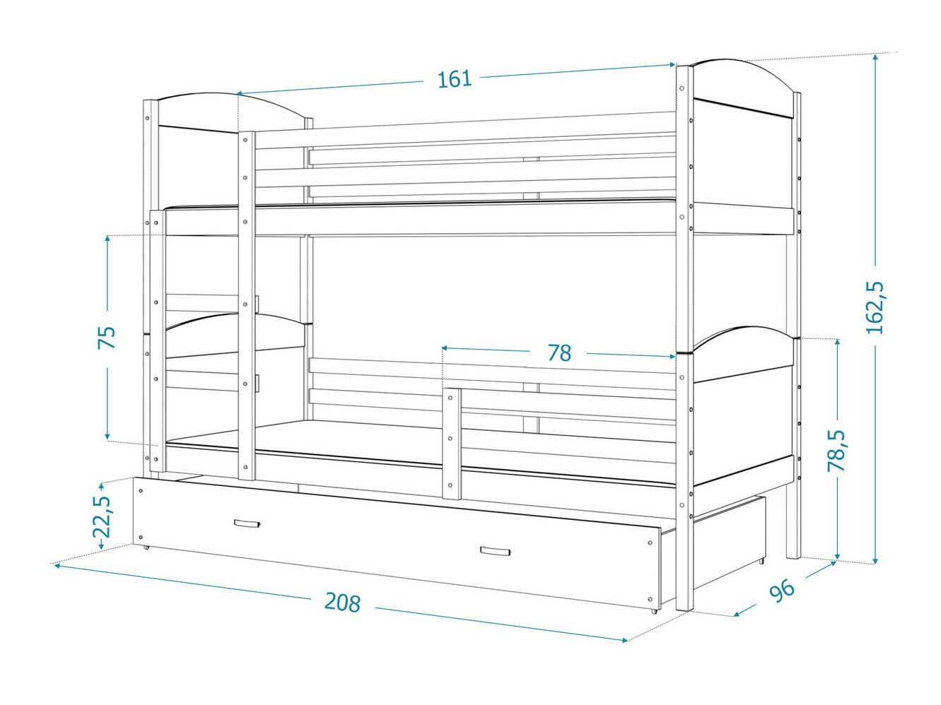 Køjeseng Aurora 103 (Fyrretræ)