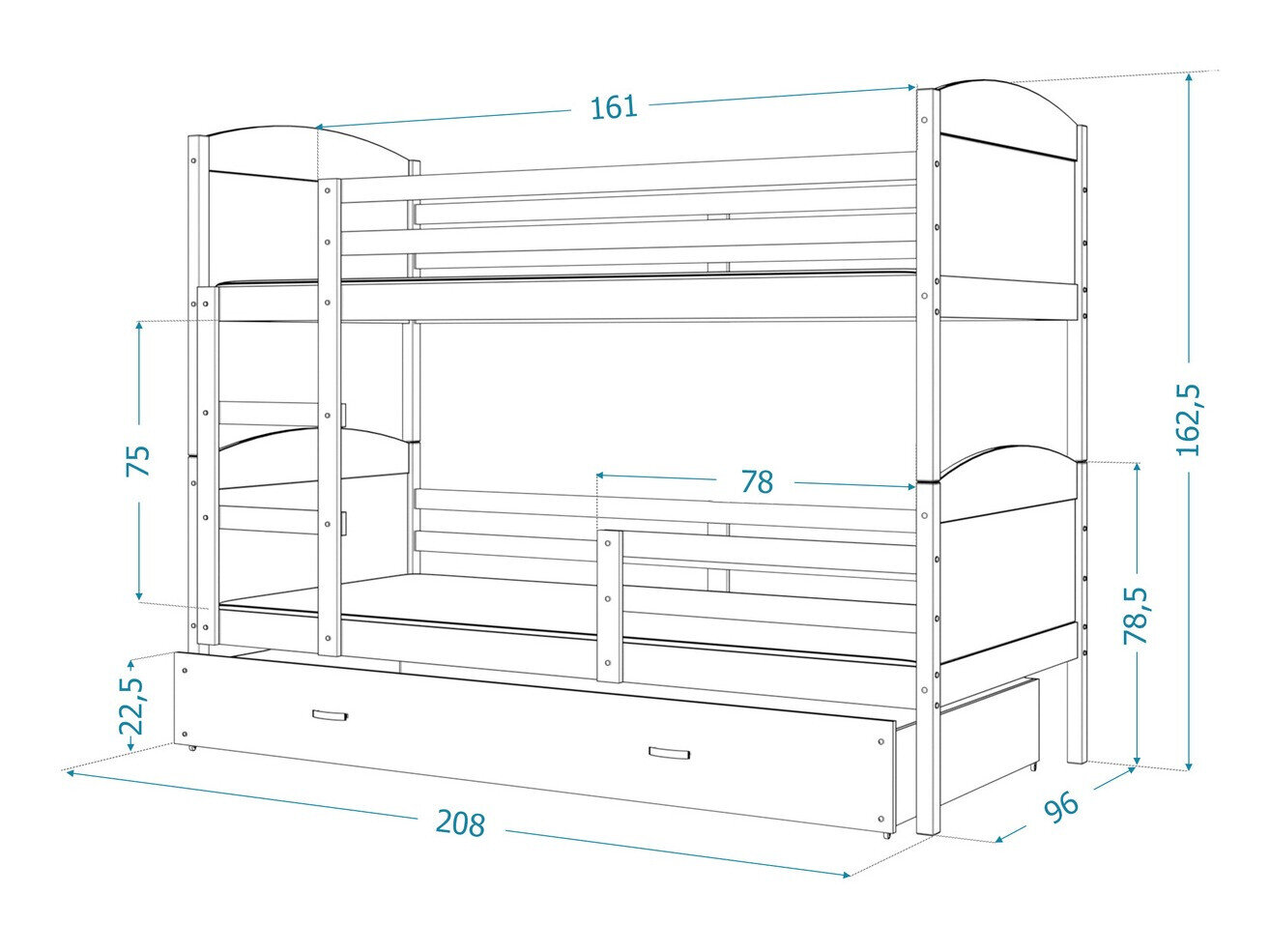 Køjeseng Aurora 103 (Grå)