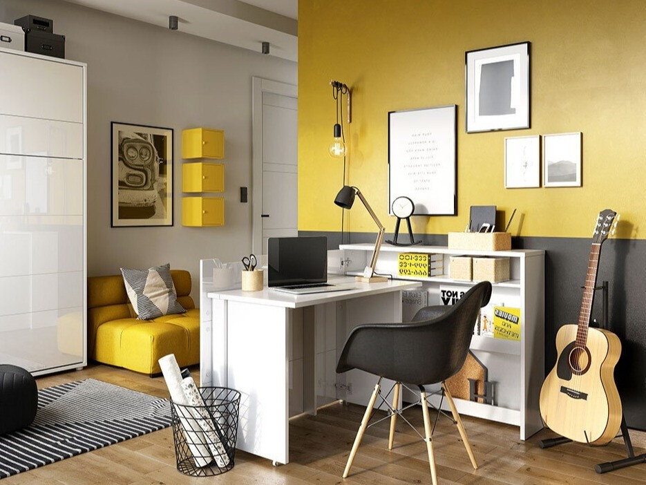 Hjørneskrivebord Concept Lenart (Hvid + Glansfuld hvid)