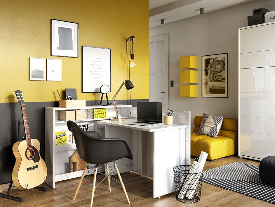 Hjørneskrivebord Concept Lenart (Hvid + Glansfuld hvid)