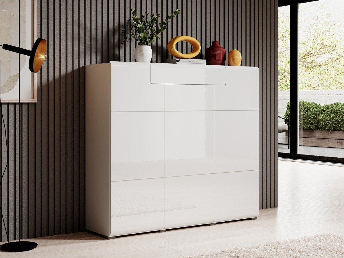 Kommode Torsone 112 (Hvid + Glansfuld hvid)